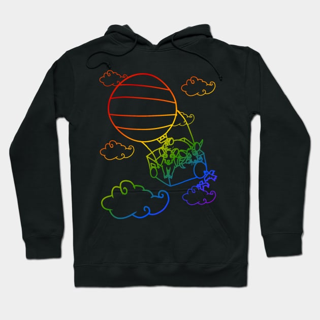 Hot Air Balloon Rats (Rainbow Version) Hoodie by Rad Rat Studios